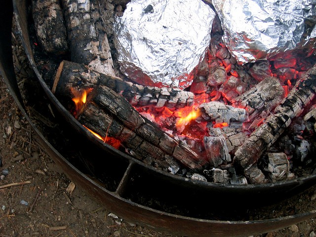 Photo of campfire food cooking